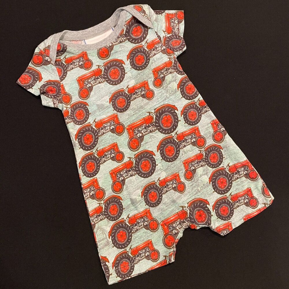 ~ Tractor One Pc 6mo Organic Little Wings Farm Farmer Stretch Baby Short Sleeves